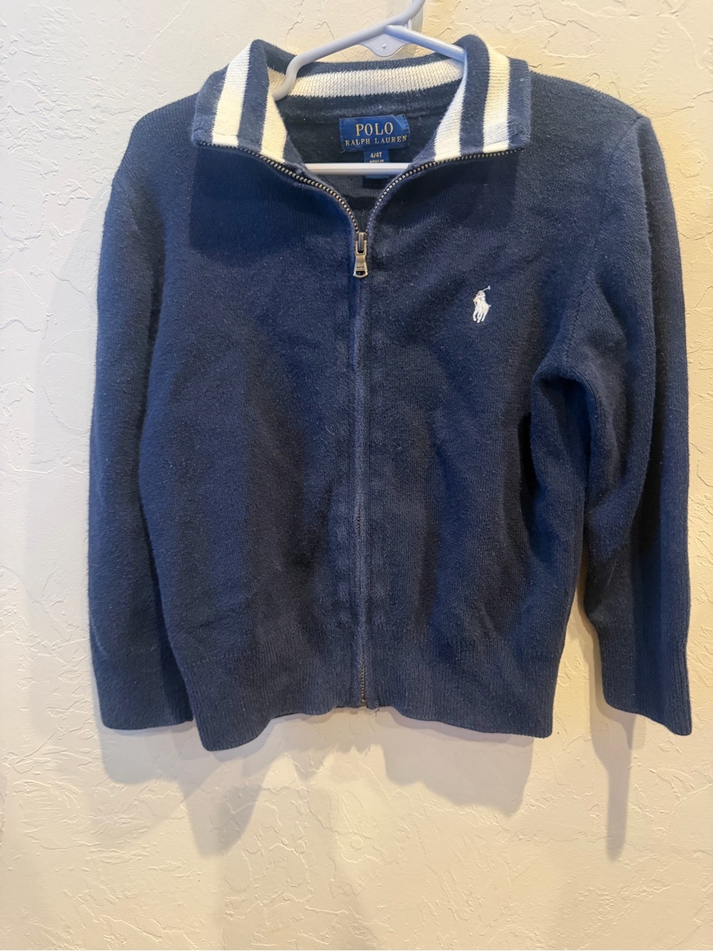Polo Ralph Lauren boy's 4t navy blue full-zip sweater white striped